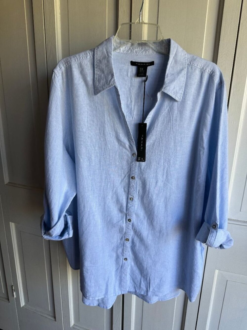 NWT TAHARI LINEN BLEND BUTTON DOWN SHIRT/TUNIC PLUS SIZE 2X